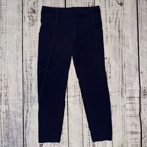 Athleta Girls Solid Navy Blue High Rise Stash Treasure Capri Size L 12